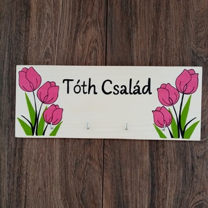 Fali kulcstartó, fali kulcsakasztó, kép, dekoráció - tulipánok, Otthon & Életmód, Dekoráció, Fali és függő dekoráció, Fali kulcstartó, Festészet, Festett tárgyak, MESKA