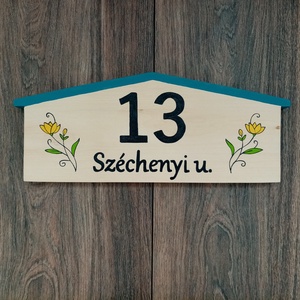 Házszám, házszámtábla, utcatábla- Türkiz háztetős  , házszám ., Otthon & Életmód, Ház & Kert, Házszám, Festészet, Festett tárgyak, MESKA