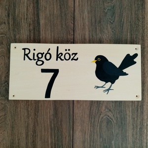 Házszám, házszámtábla, utcatábla-  Fekete rigó , házszám ., Otthon & Életmód, Ház & Kert, Házszám, Festészet, Festett tárgyak, MESKA