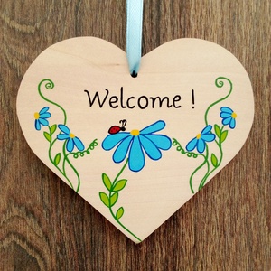 Ajtótábla,Ajtó jelölő tábla, névtábla, kopogtató, felirat - Welcome tábla- katica a virágon - otthon & életmód - dekoráció - ajtó- és ablak dekoráció - ajtótábla - Meska.hu