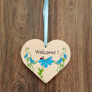 Ajtótábla,Ajtó jelölő tábla, névtábla, kopogtató, felirat - Welcome tábla- katica a virágon - otthon & életmód - dekoráció - ajtó- és ablak dekoráció - ajtótábla - Meska.hu