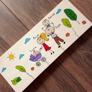 Családi kulcsakasztó, kulcstartó, fali kulcstartó- Kiránduló család - otthon & életmód - dekoráció - fali és függő dekoráció - fali kulcstartó - Meska.hu