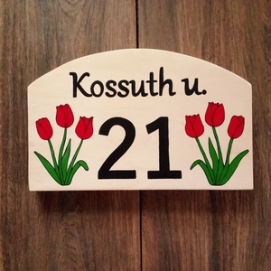 Házszám, házszámtábla, utcatábla- piros tulipánok - házszám  - otthon & életmód - ház & kert - házszám - Meska.hu