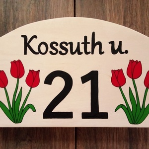 Házszám, házszámtábla, utcatábla- piros tulipánok - házszám  - otthon & életmód - ház & kert - házszám - Meska.hu