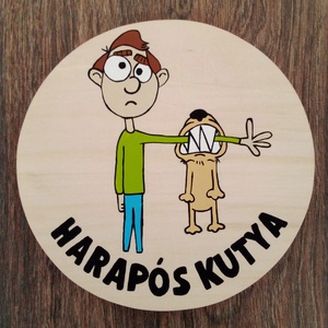 Harapós kutya tábla, kutya harap tábla, kutya tábla, Otthon & Életmód, Ház & Kert, Házszám, Festészet, Festett tárgyak, MESKA