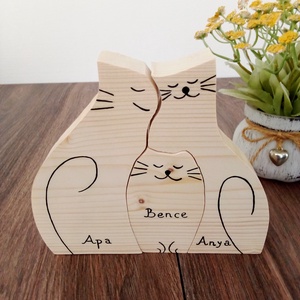 Fa macska család, forma puzzle, cica család, polc dekoráció, Játék & Sport, Puzzle, Forma puzzle, Festett tárgyak, Gravírozás, pirográfia, MESKA