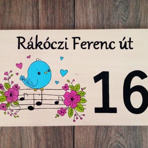 Házszám, házszámtábla, utcatábla- Kottás kismadár - házszám , Otthon & Életmód, Ház & Kert, Házszám, Festészet, Festett tárgyak, MESKA