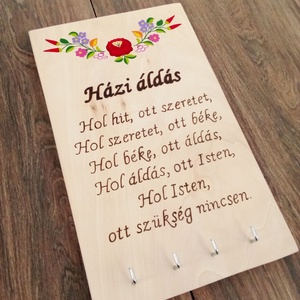Fali kulcstartó, fali kulcsakasztó, kép, dekoráció- Házi Áldás Kalocsai mintával . - otthon & életmód - dekoráció - fali és függő dekoráció - fali kulcstartó - Meska.hu