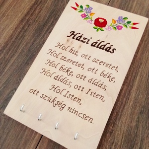 Fali kulcstartó, fali kulcsakasztó, kép, dekoráció- Házi Áldás Kalocsai mintával . - otthon & életmód - dekoráció - fali és függő dekoráció - fali kulcstartó - Meska.hu