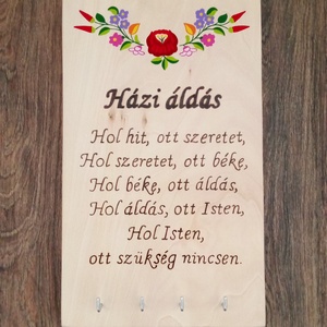 Fali kulcstartó, fali kulcsakasztó, kép, dekoráció- Házi Áldás Kalocsai mintával . - otthon & életmód - dekoráció - fali és függő dekoráció - fali kulcstartó - Meska.hu