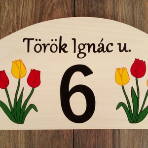 Házszám, házszámtábla, utcatábla- Piros-Sárga tulipánok - Íves házszám  - otthon & életmód - ház & kert - házszám - Meska.hu