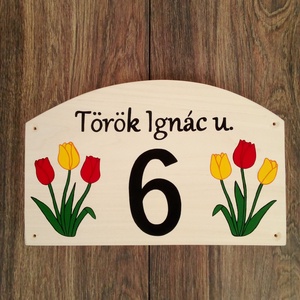 Házszám, házszámtábla, utcatábla- Piros-Sárga tulipánok - Íves házszám  - otthon & életmód - ház & kert - házszám - Meska.hu