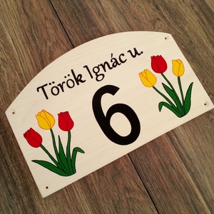 Házszám, házszámtábla, utcatábla- Piros-Sárga tulipánok - Íves házszám  - otthon & életmód - ház & kert - házszám - Meska.hu