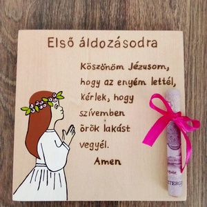 Elsőáldozás pénzátadó tábla, első áldozás - játék & sport - keresztelőajándékok - Meska.hu