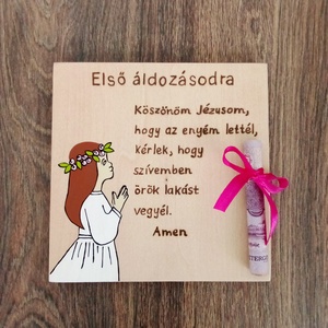 Elsőáldozás pénzátadó tábla, első áldozás - Meska.hu