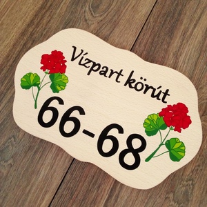 Házszám, házszámtábla, utcatábla- Piros muskátli - házszám  - otthon & életmód - ház & kert - házszám - Meska.hu