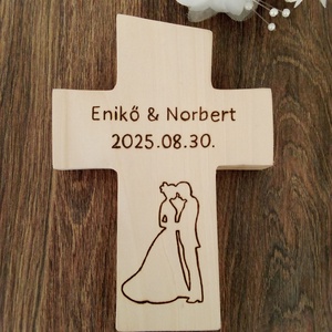 Esküvői fa kereszt - Templomi esküvő emlékére, Esküvő, Emlék & Ajándék, Nászajándék, Ceremónia szett, Festett tárgyak, Gravírozás, pirográfia, MESKA