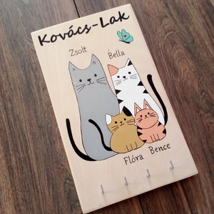 Fali kulcstartó, fali kulcsakasztó, kép, dekoráció .- macska család - otthon & életmód - dekoráció - fali és függő dekoráció - fali kulcstartó - Meska.hu
