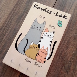 Fali kulcstartó, fali kulcsakasztó, kép, dekoráció .- macska család - otthon & életmód - dekoráció - fali és függő dekoráció - fali kulcstartó - Meska.hu
