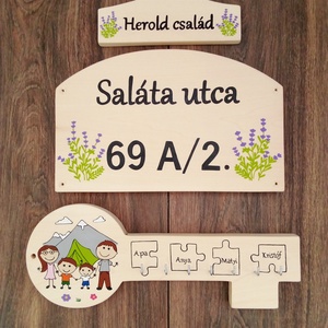 Házszám, kulcsakasztó, névtábla szett - 3 db - Meska.hu