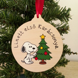Snoopy Karácsonyfadísz - Első karácsony karácsonyfadísz, Karácsony, Karácsonyi lakásdekoráció, Karácsonyfadíszek, Festett tárgyak, Festészet, MESKA