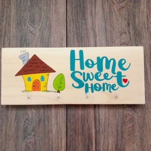 Fali kulcstartó, kulcsakasztó, fali kulcsakasztó, dekoráció, falikép - Home sweet home, Otthon & Életmód, Dekoráció, Fali és függő dekoráció, Fali kulcstartó, Festészet, Festett tárgyak, MESKA