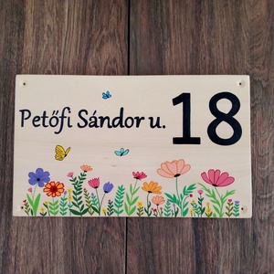 Házszám, házszámtábla, utcatábla- Virágos rét - házszám  - Meska.hu