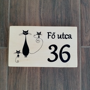 Házszám, házszámtábla, utcatábla- Cica család  , házszám ., Otthon & Életmód, Ház & Kert, Házszám, Festészet, Festett tárgyak, MESKA