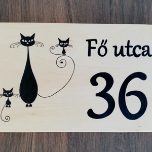 Házszám, házszámtábla, utcatábla- Cica család  , házszám . - otthon & életmód - ház & kert - házszám - Meska.hu