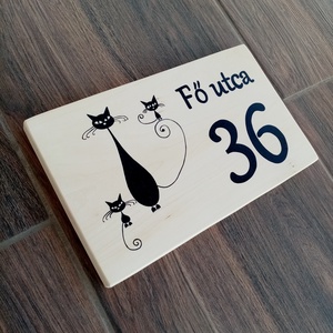 Házszám, házszámtábla, utcatábla- Cica család  , házszám . - otthon & életmód - ház & kert - házszám - Meska.hu