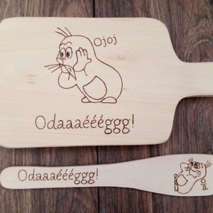 Vicces Kisvakondos vágódeszka, fakanál, teflon lapát szett - 2 darabos - otthon & életmód - konyhafelszerelés, tálalás - tálalás - kínálótál - Meska.hu