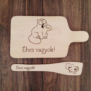 Vicces Simon's cat-es, macskás vágódeszka, fakanál, teflon lapát szett - 2 darabos, Otthon & Életmód, Konyhafelszerelés, tálalás, Sütés, főzés, Vágódeszka, Gravírozás, pirográfia, MESKA