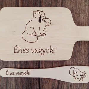 Vicces Simon's cat-es, macskás vágódeszka, fakanál, teflon lapát szett - 2 darabos - otthon & életmód - konyhafelszerelés, tálalás - sütés, főzés - vágódeszka - Meska.hu