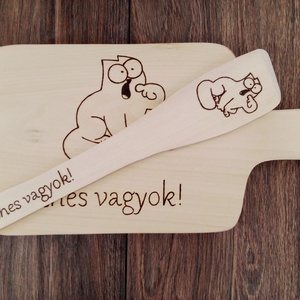 Vicces Simon's cat-es, macskás vágódeszka, fakanál, teflon lapát szett - 2 darabos - otthon & életmód - konyhafelszerelés, tálalás - sütés, főzés - vágódeszka - Meska.hu