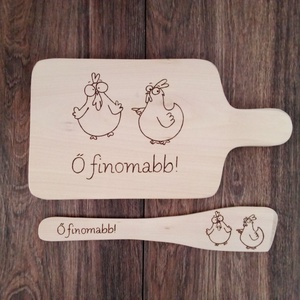 Vicces Csirkés vágódeszka, fakanál, teflon lapát szett - 2 darabos, Otthon & Életmód, Konyhafelszerelés, tálalás, Tálalás, Tányér & Étkészlet, Gravírozás, pirográfia, MESKA