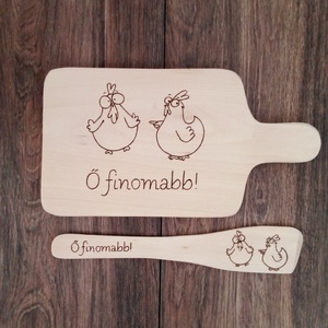 Vicces Csirkés vágódeszka, fakanál, teflon lapát szett - 2 darabos - otthon & életmód - konyhafelszerelés, tálalás - tálalás - tányér & étkészlet - Meska.hu