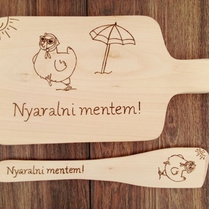 Vicces Csirkés vágódeszka, fakanál, teflon lapát szett - 2 darabos - otthon & életmód - dekoráció - dísztárgy - Meska.hu