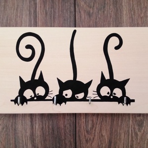 Fali kulcstartó, fali kulcsakasztó, kép, dekoráció - három macska . - otthon & életmód - dekoráció - fali és függő dekoráció - fali kulcstartó - Meska.hu