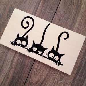 Fali kulcstartó, fali kulcsakasztó, kép, dekoráció - három macska . - otthon & életmód - dekoráció - fali és függő dekoráció - fali kulcstartó - Meska.hu