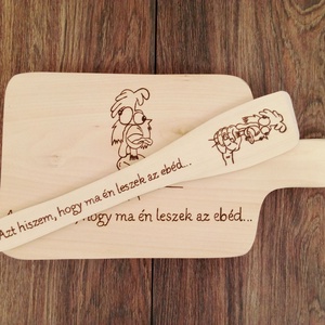 Vicces csirkés vágódeszka, fakanál, teflon lapát szett - 2 darabos - otthon & életmód - konyhafelszerelés, tálalás - tálalás - kínálótál - Meska.hu