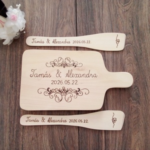 Esküvői nászajándék , esküvő - vágódeszka, fakanál, teflon lapát szett - 3 darabos, Esküvő, Emlék & Ajándék, Nászajándék, Esküvői pénzátadó képkeret, Gravírozás, pirográfia, MESKA