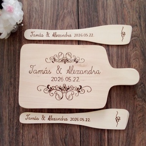 Esküvői nászajándék , esküvő - vágódeszka, fakanál, teflon lapát szett - 3 darabos - esküvő - emlék & ajándék - nászajándék - esküvői pénzátadó képkeret - Meska.hu