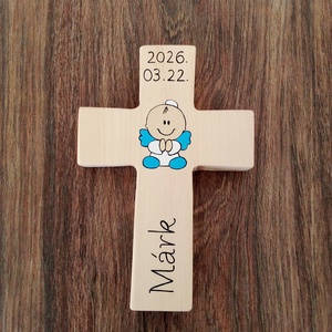 Fa kereszt, kereszt, vallási tárgy, keresztelő ajándék, újszülött ajándék, Baba - mama, Keresztelő kellékek, Keresztelőajándékok, Festészet, Festett tárgyak, MESKA