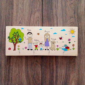 Családi kulcsakasztó, kulcstartó, fali kulcstartó- Család, Otthon & Életmód, Dekoráció, Fali és függő dekoráció, Fali kulcstartó, Festett tárgyak, Festészet, MESKA