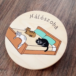 Ajtótábla, ajtó jelölő tábla,  névtábla, kopogtató, felirat- Szundikáló cicusok - otthon & életmód - ház & kert - névtábla - Meska.hu