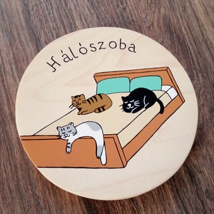 Ajtótábla, ajtó jelölő tábla,  névtábla, kopogtató, felirat- Szundikáló cicusok - otthon & életmód - ház & kert - névtábla - Meska.hu