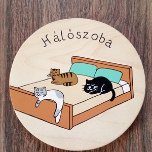 Ajtótábla, ajtó jelölő tábla,  névtábla, kopogtató, felirat- Szundikáló cicusok - otthon & életmód - ház & kert - névtábla - Meska.hu