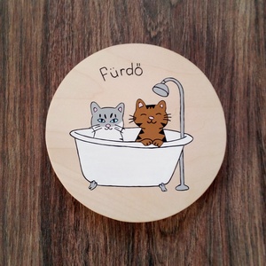 Ajtótábla, ajtó jelölő tábla,  névtábla, kopogtató, felirat- Pancsoló cicák, Otthon & Életmód, Ház & Kert, Névtábla, Festészet, Festett tárgyak, MESKA