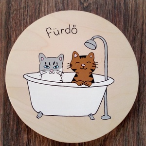 Ajtótábla, ajtó jelölő tábla,  névtábla, kopogtató, felirat- Pancsoló cicák - otthon & életmód - ház & kert - névtábla - Meska.hu