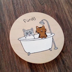 Ajtótábla, ajtó jelölő tábla,  névtábla, kopogtató, felirat- Pancsoló cicák - otthon & életmód - ház & kert - névtábla - Meska.hu